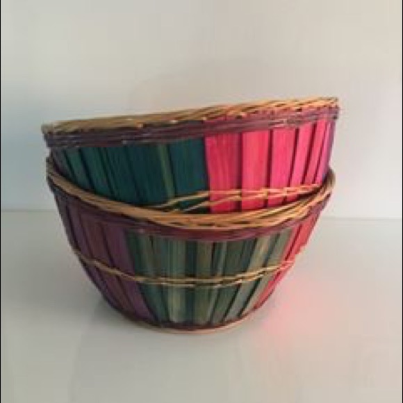‼️SOLD‼️ Pair of Coloured Wooden Baskets - Picture 1 of 3